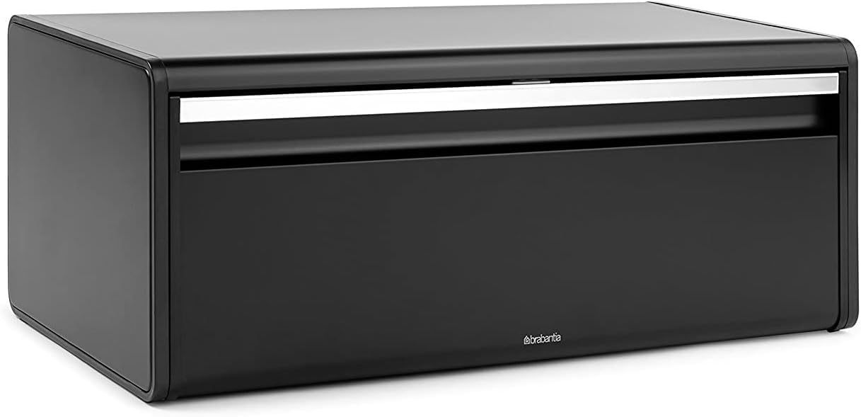 Rectangular Fall Front Bread Bin (Matt Black) Large Front Opening Flat Top Bread
