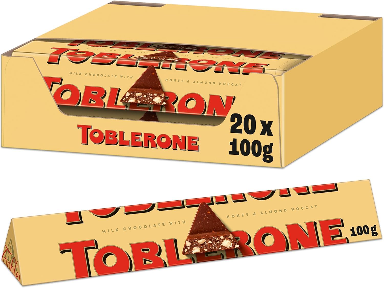 Milk Chocolate Bar Multipack, Swiss Chocolate with Honey and Almond Nougat, 20 x
