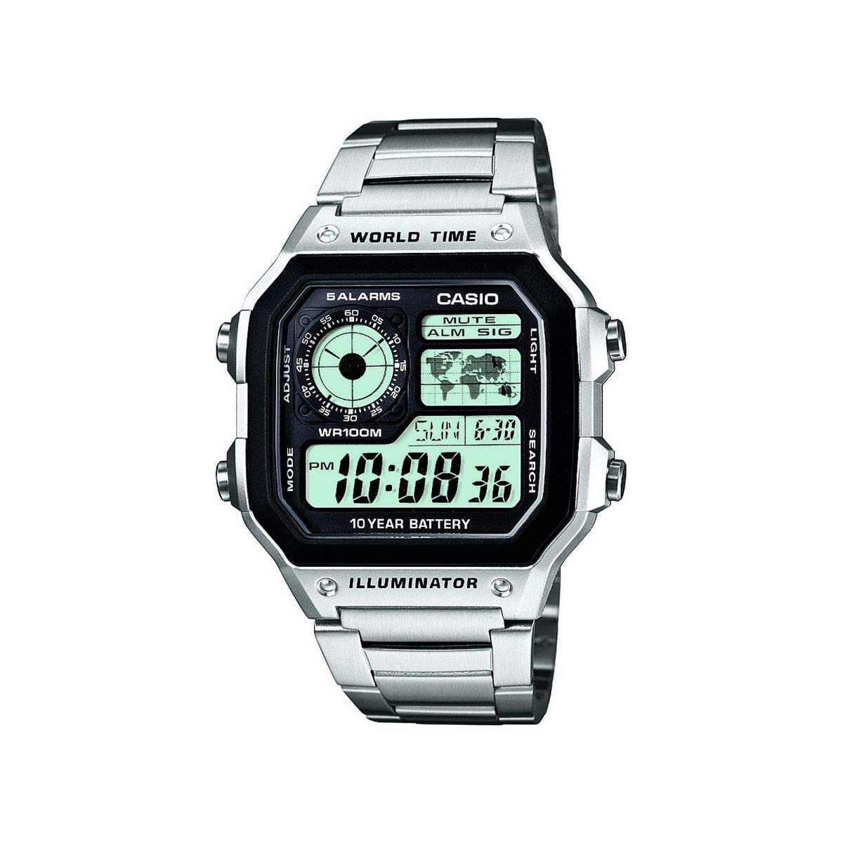 Gents 36.00mm Quartz Watch with White Digital dial and Silver Metal Bracelet Str