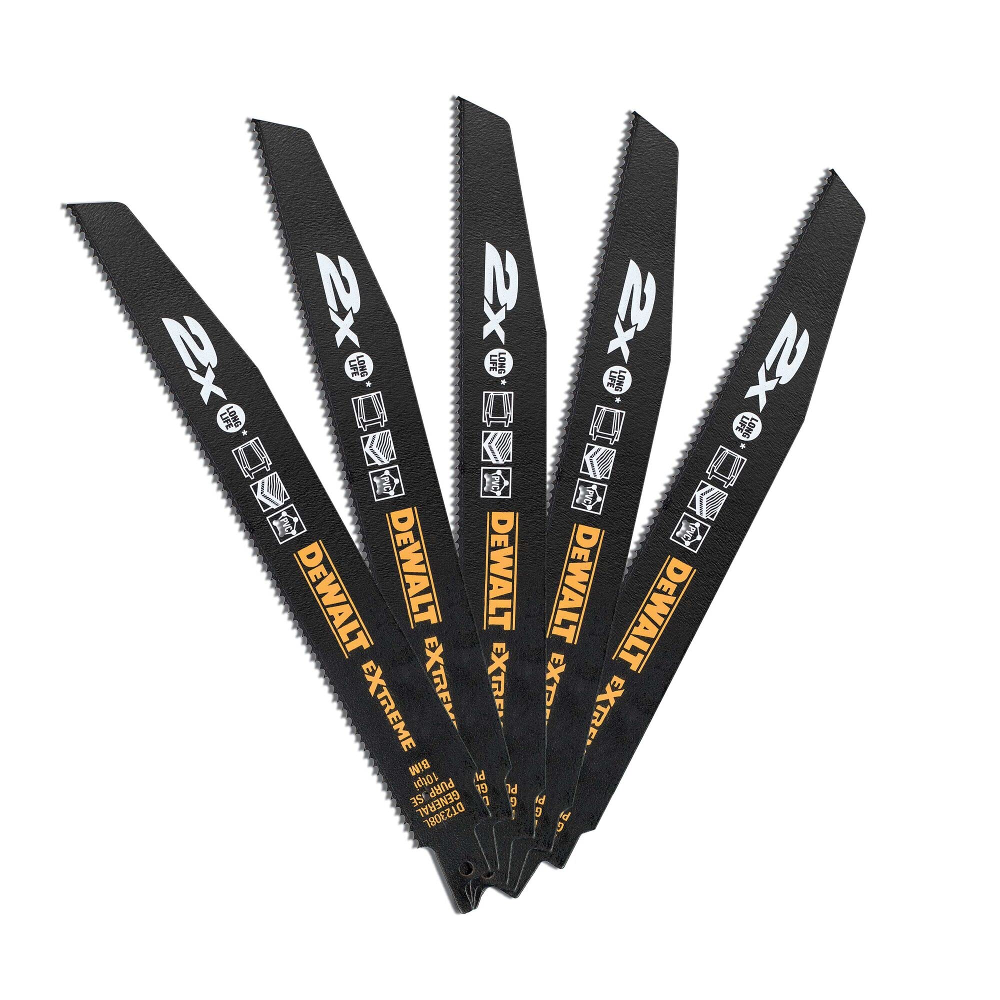 DT2308L-QZ Reciprocating Blades, 228 mm, Set of 5 Pieces , Black