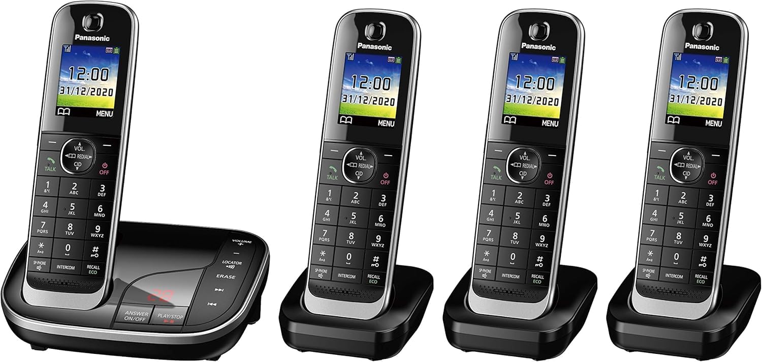 KX-TGJ324EB Quad Handset Cordless Home Phone with Nuisance Call Blocker and LCD 