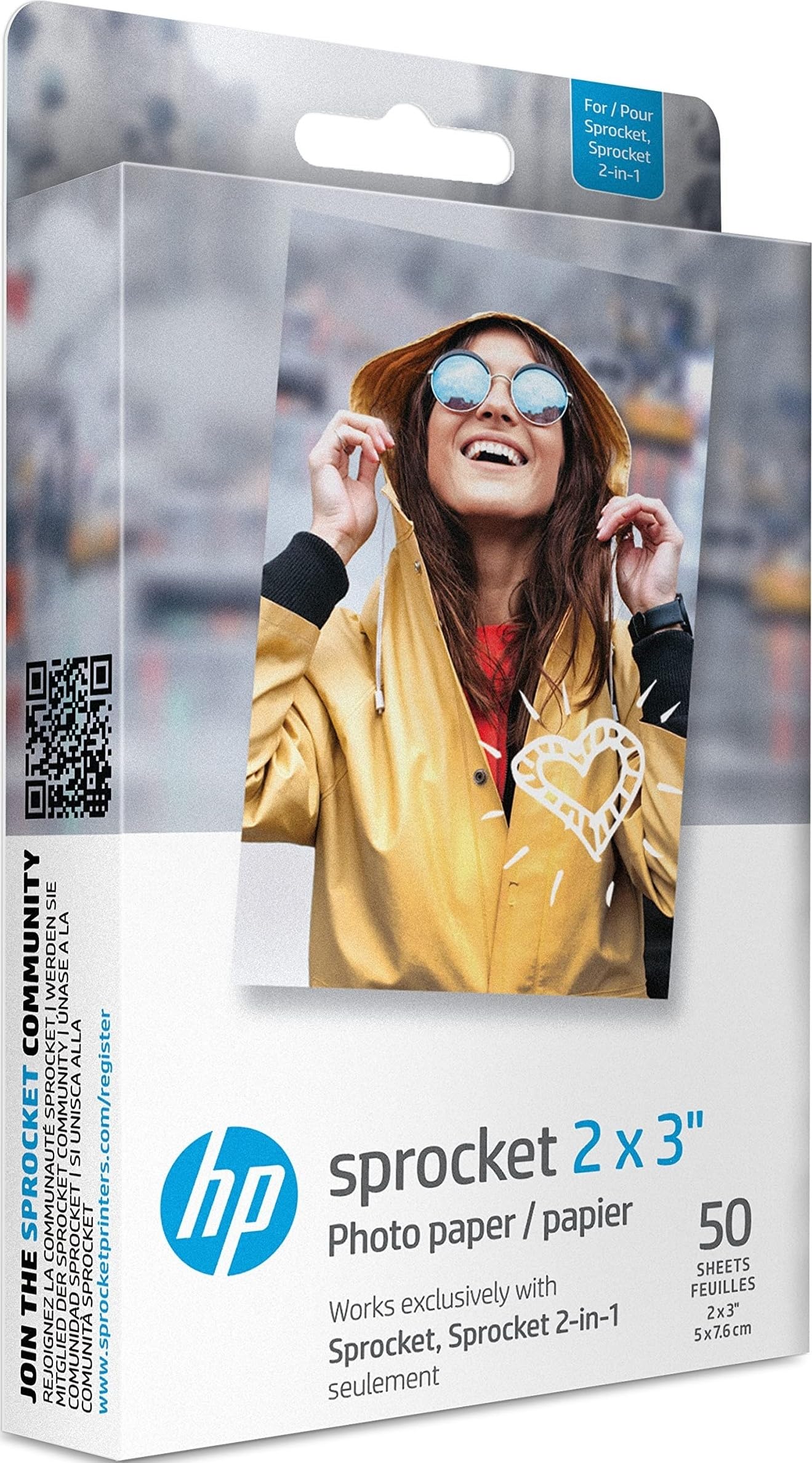 Sprocket 2x3" (5.1x7.5 cm) Premium Zink Sticky Back Photo Paper, 50 Sheets, Comp