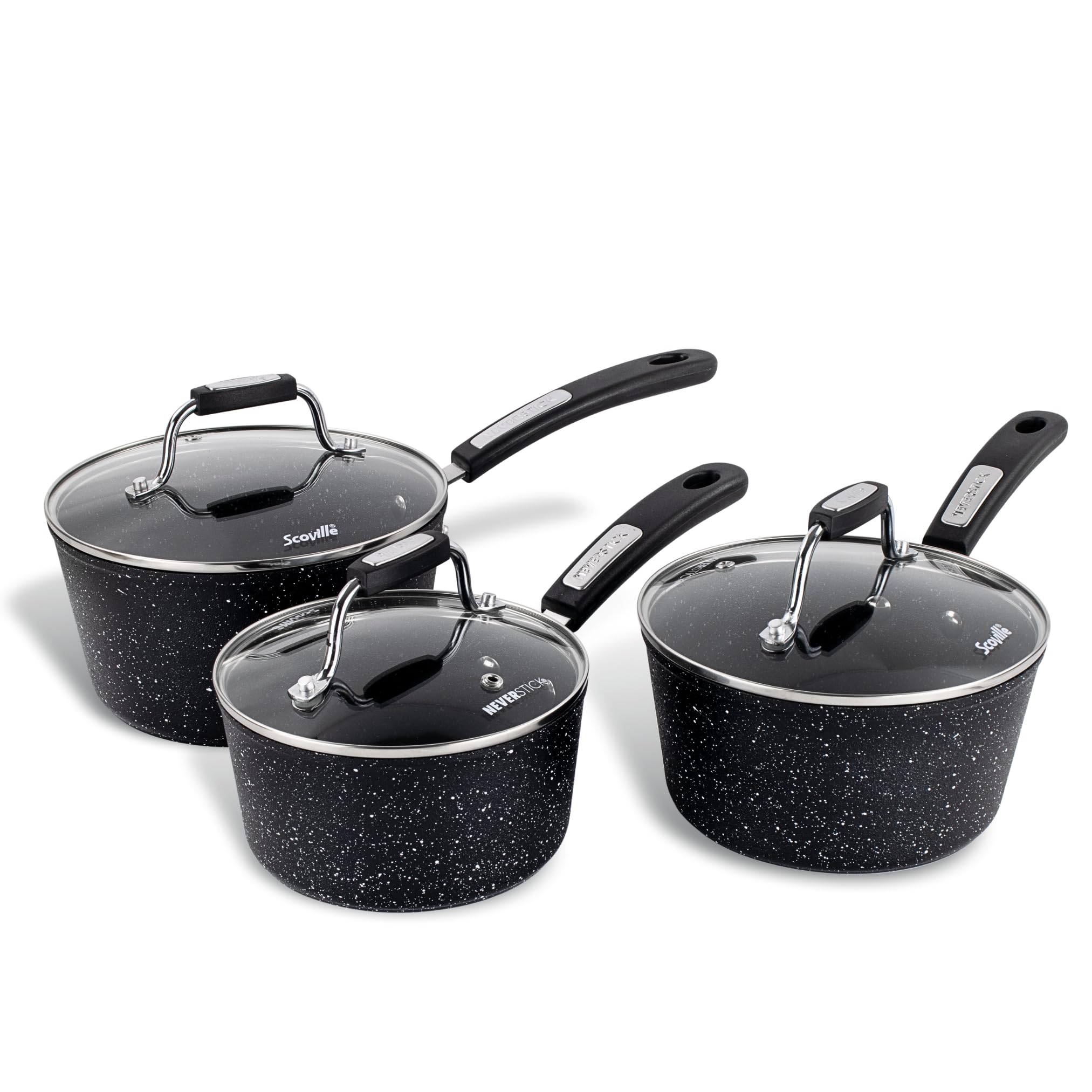 NEVERSTICK 3pcs Saucepan Set with Lids, Non Stick Saucepan Set, 16/18/20cm Sauce