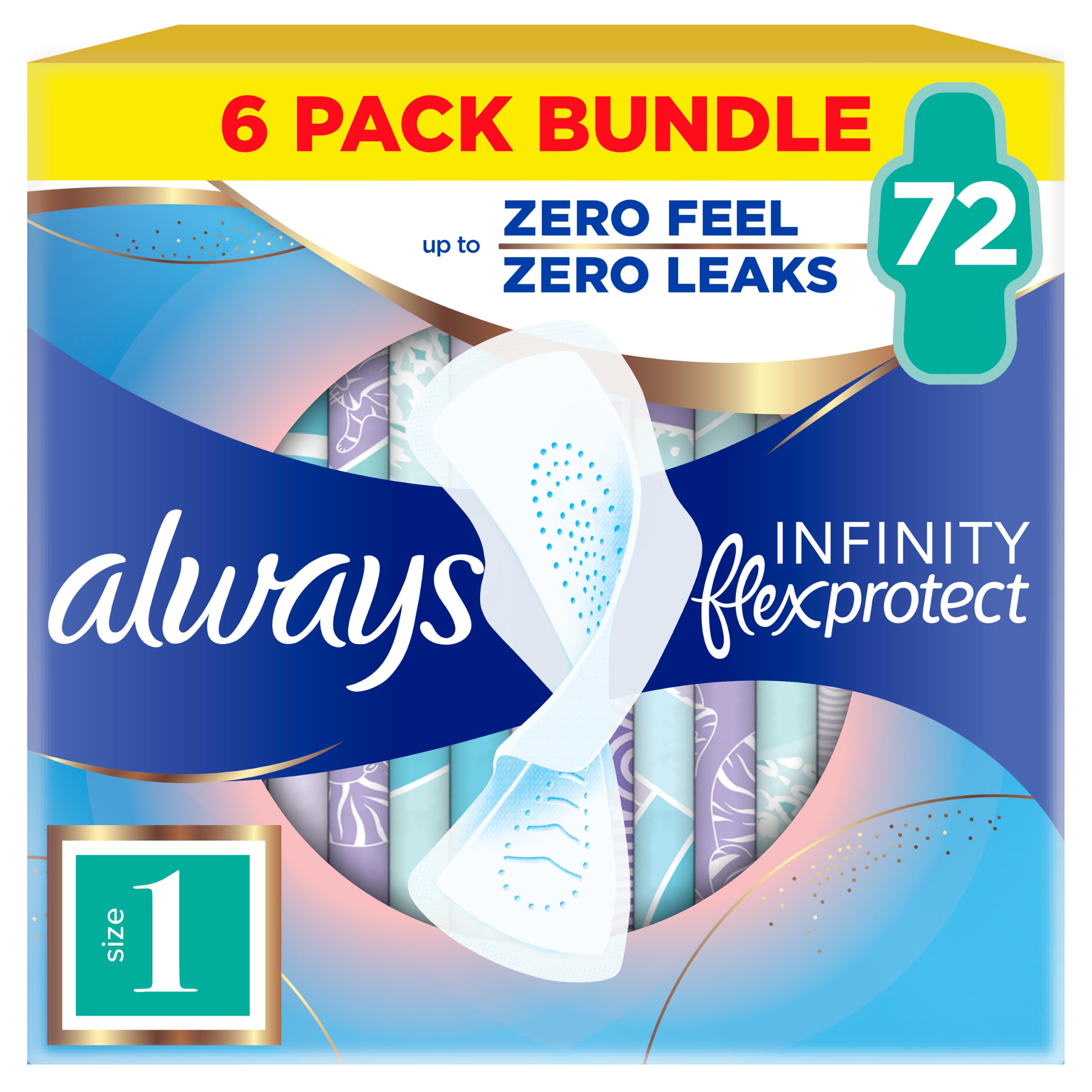 Infinity FlexProtect Sanitary Towels, Size 1 Normal, 6 Packs of 12 Count, Unscen