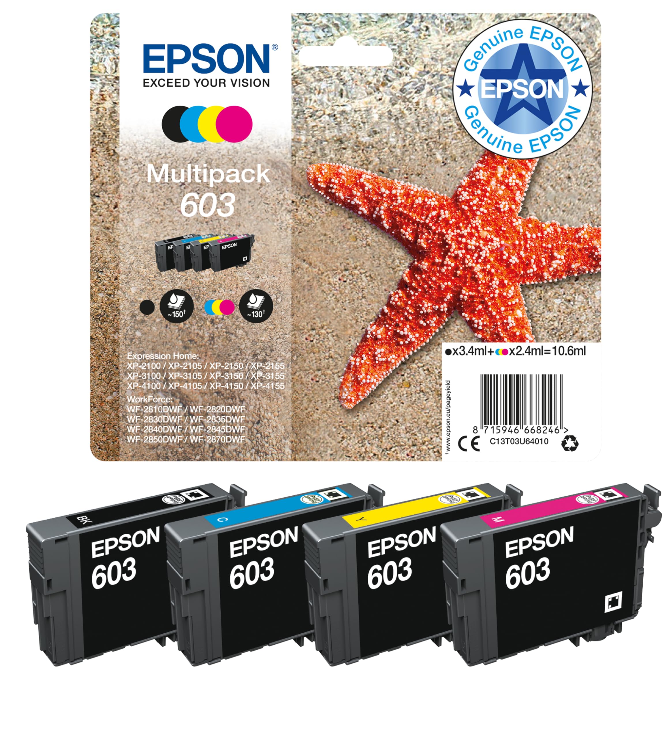 603 Starfish Genuine , 4-Colours Multipack Ink Cartridges