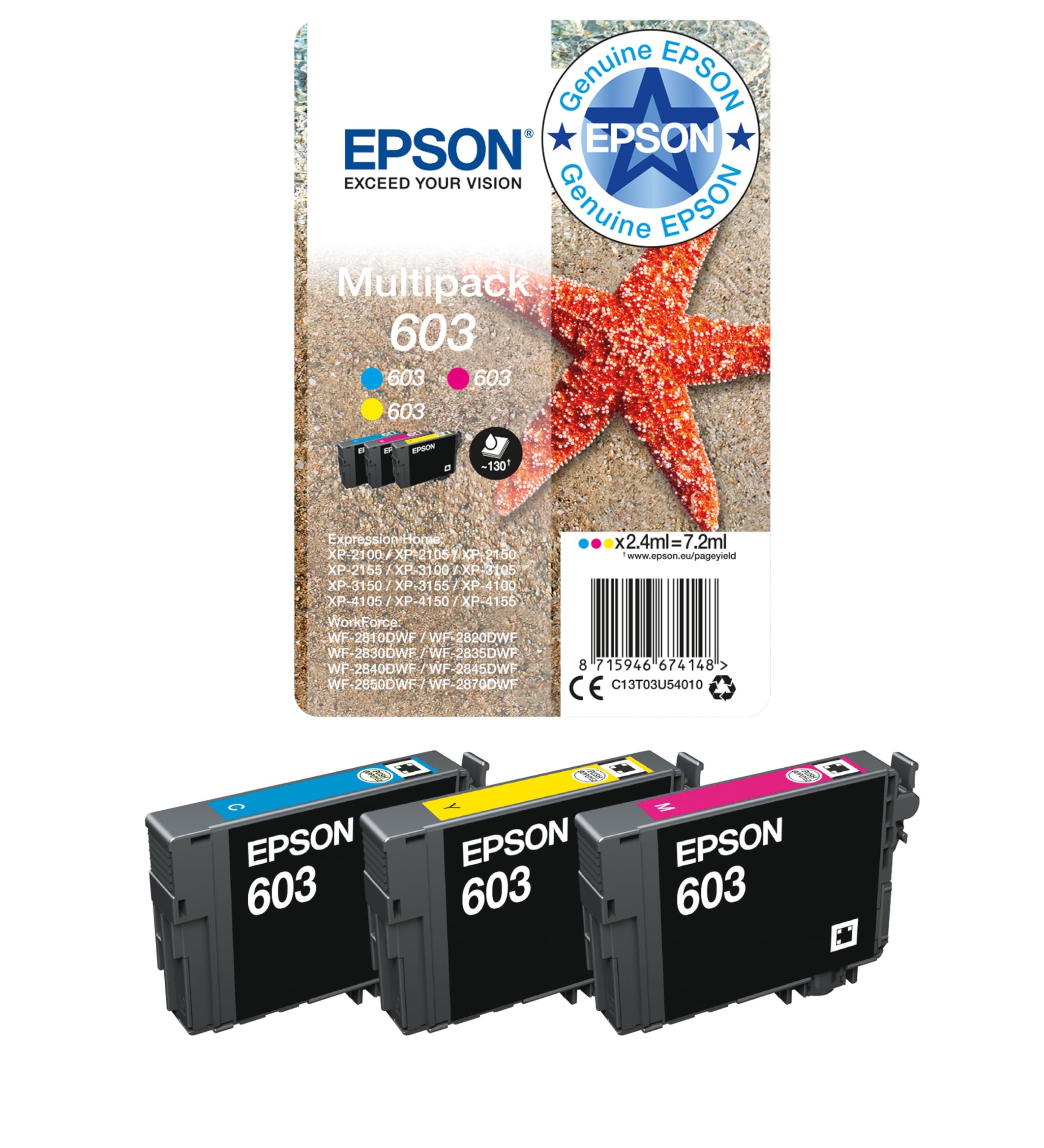 603 Starfish Genuine Multipack, 3-Colours Ink Cartridges