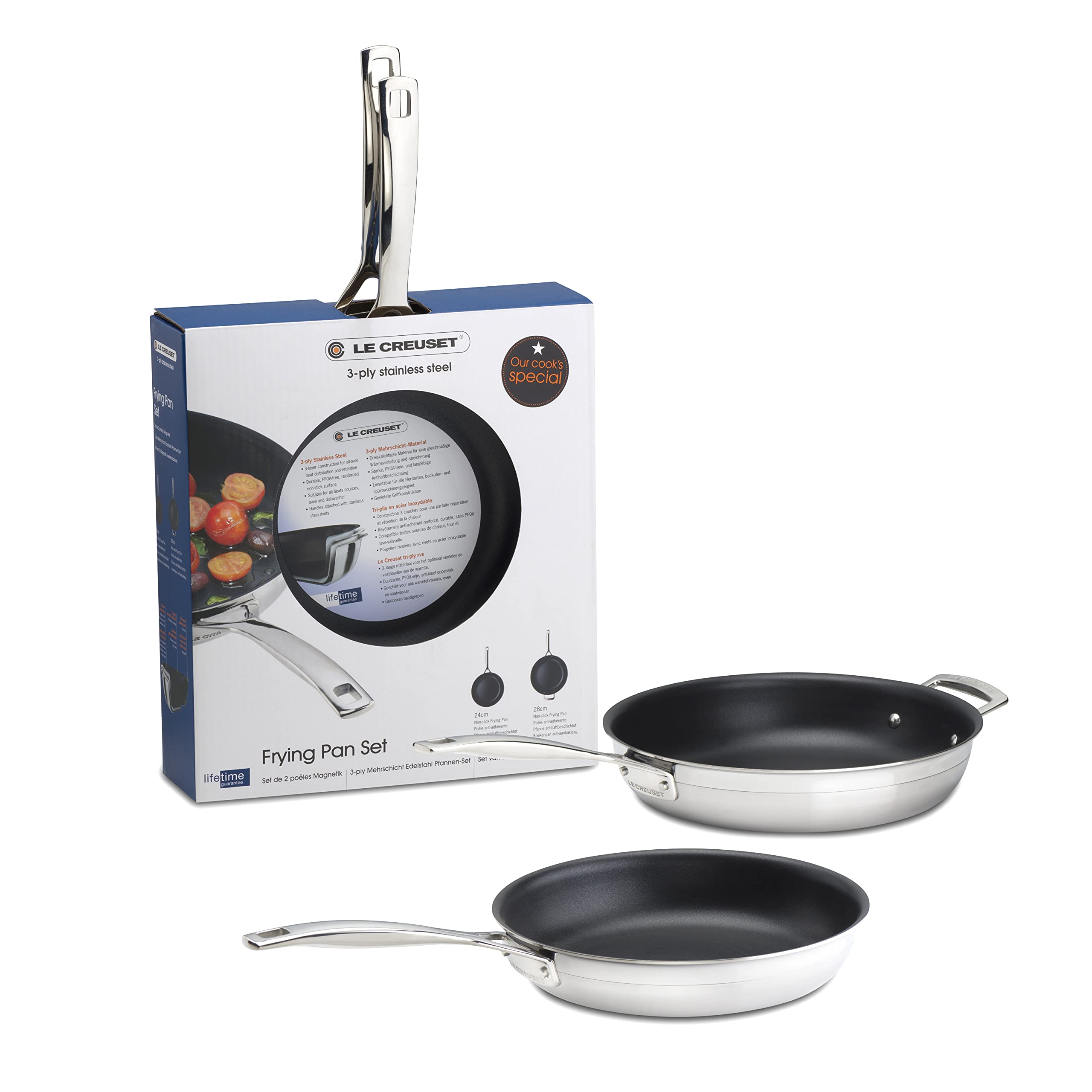 CREUSET 3-Ply Stainless Steel 24cm and 28cm Non-Stick Frying Pans Twin Set, 5380