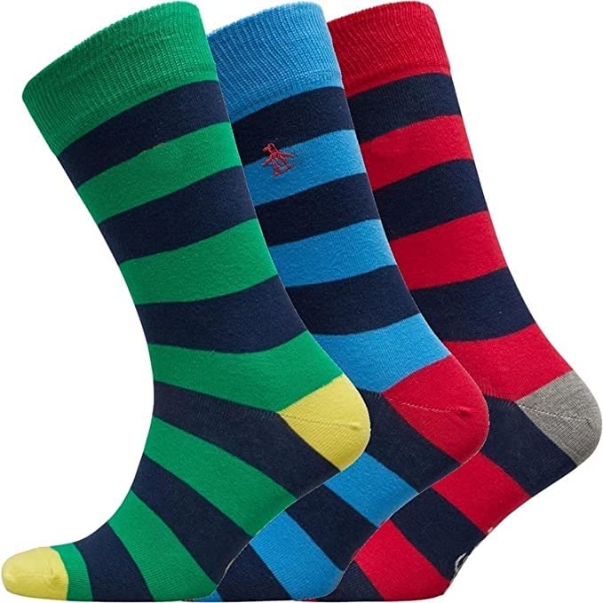 Penguin Mens 3 Pack Rugby Striped Socks One Size UK 7-11