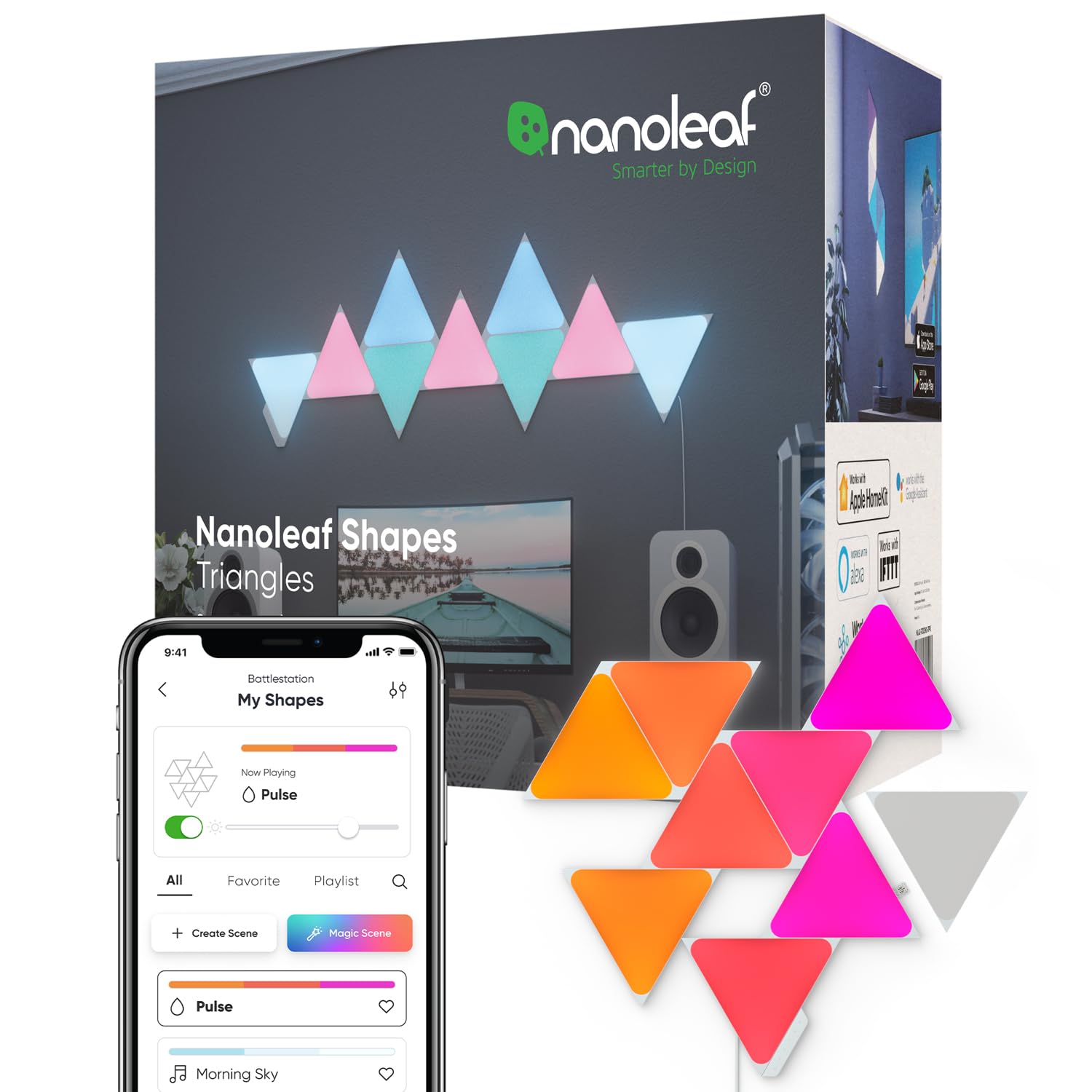 Shapes Triangle Starter Kit, 9 Smart Light Panels LED RGBW - Modular Wi-Fi Colou