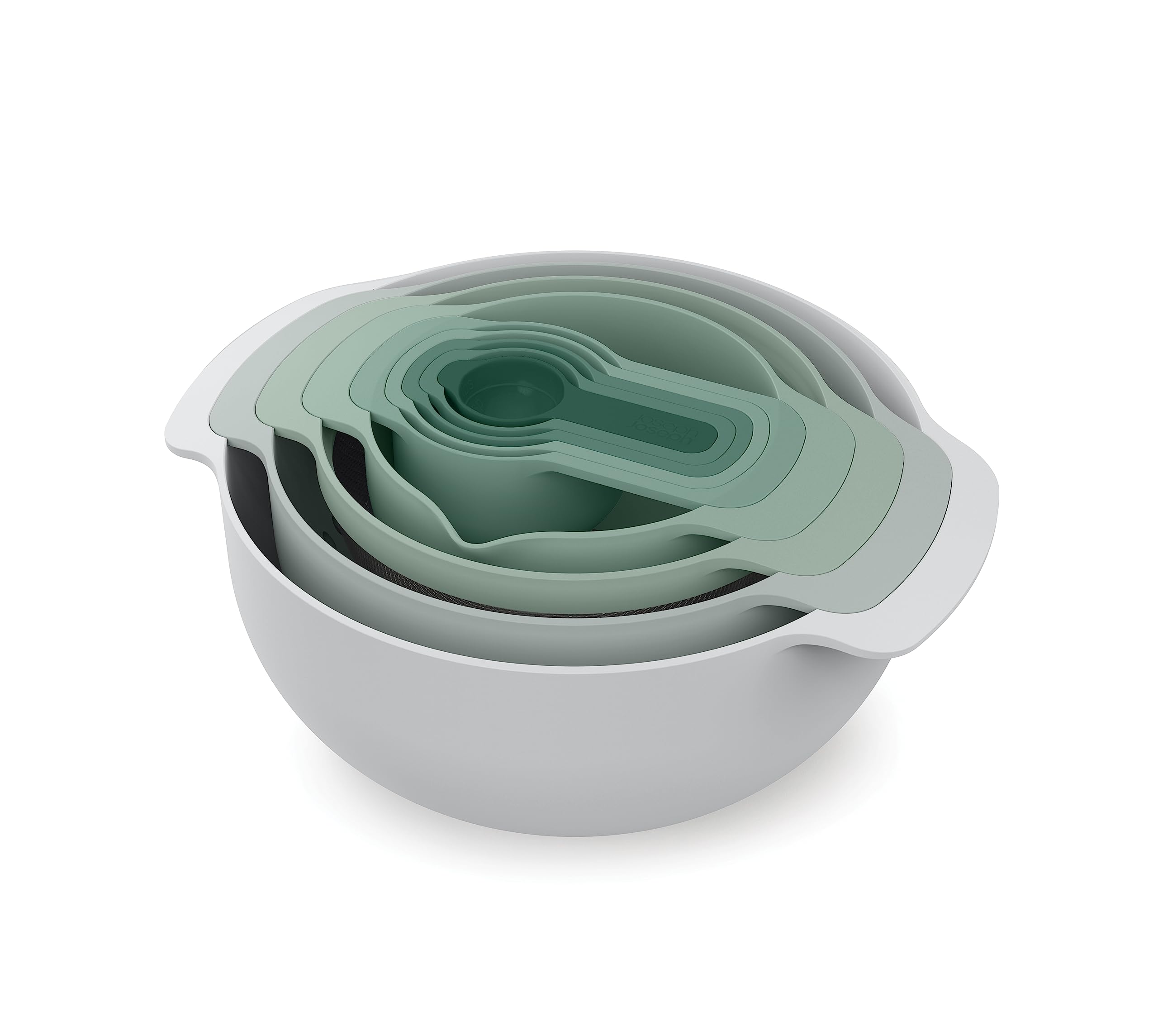 Joseph Nest 9 Plus, 9 Piece Compact Food Preparation Set with Mixing Bowls, Meas