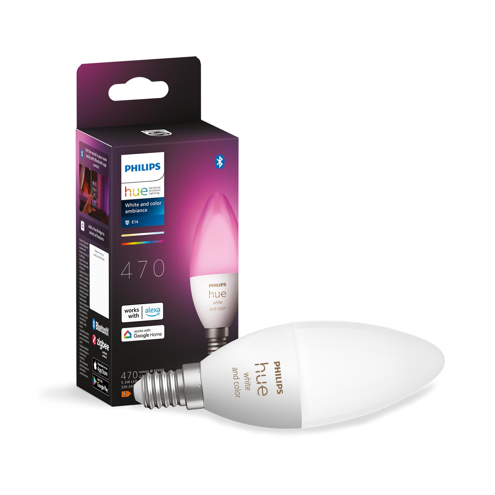 White and Colour Ambiance Smart Light Bulb [E14 Small Edison Screw] with Bluetoo