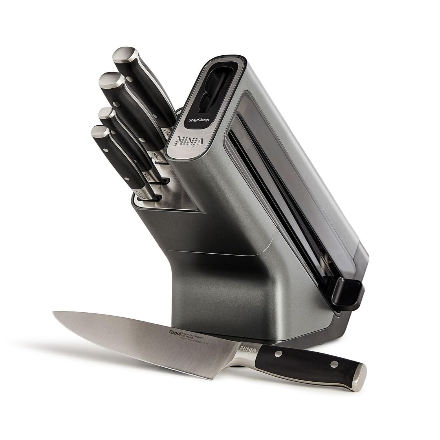 Foodi StaySharp Knife Block with Integrated Sharpener, 5-Piece Set