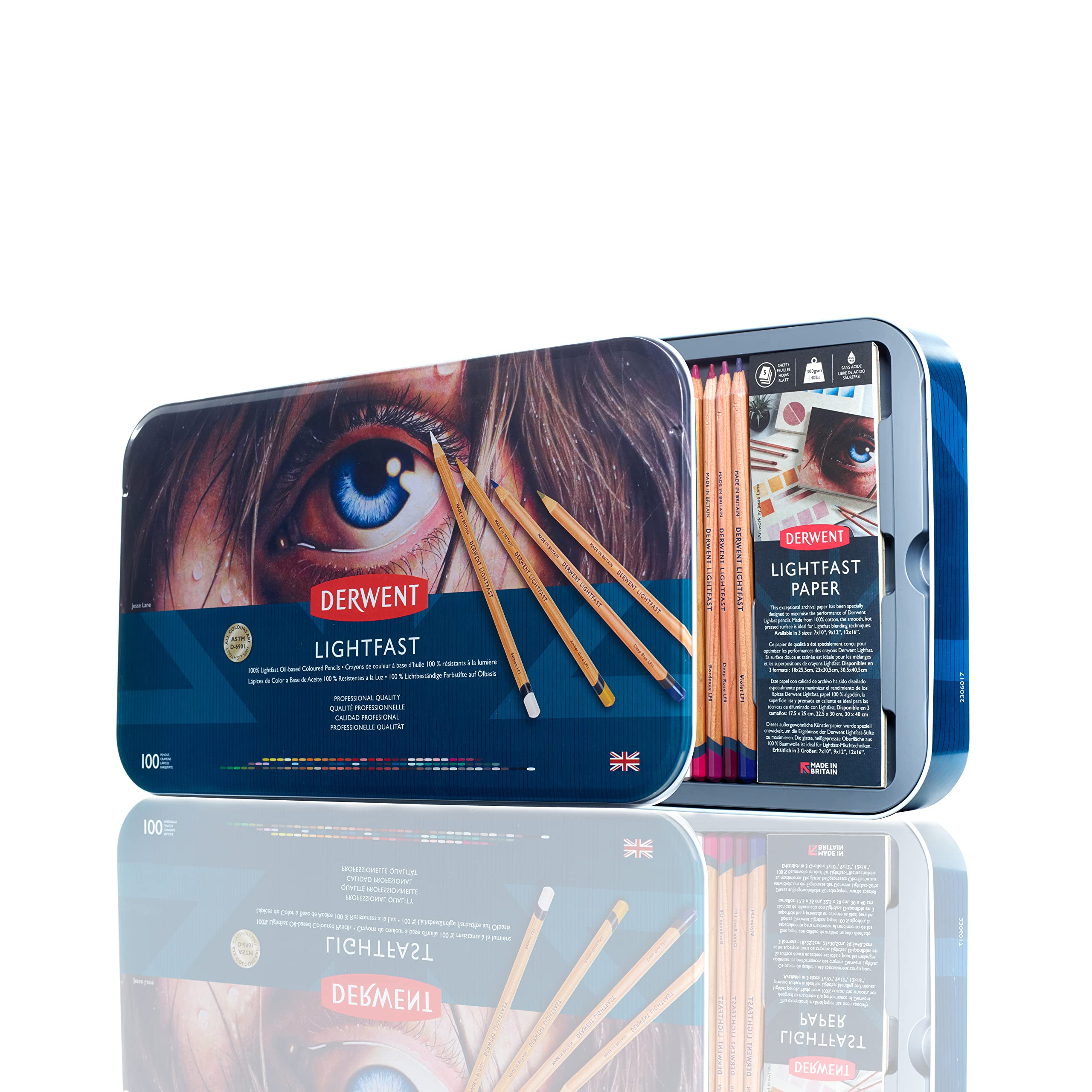 Lightfast Pencils Set Of 100 In Tin, 4mm Round Premium Core Strength, Creamy Tex