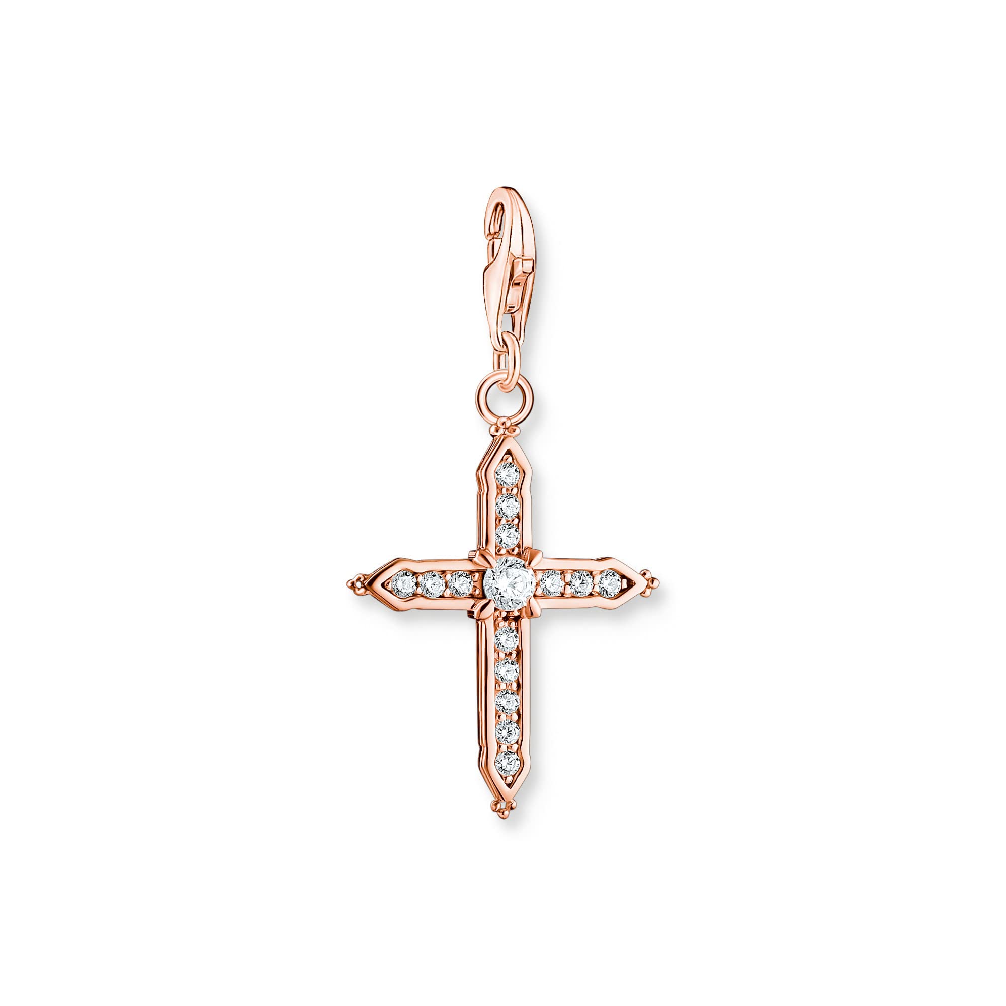 Sabo Charm pendant cross with white stones rose gold 925 Sterling Silver, 18k Ro