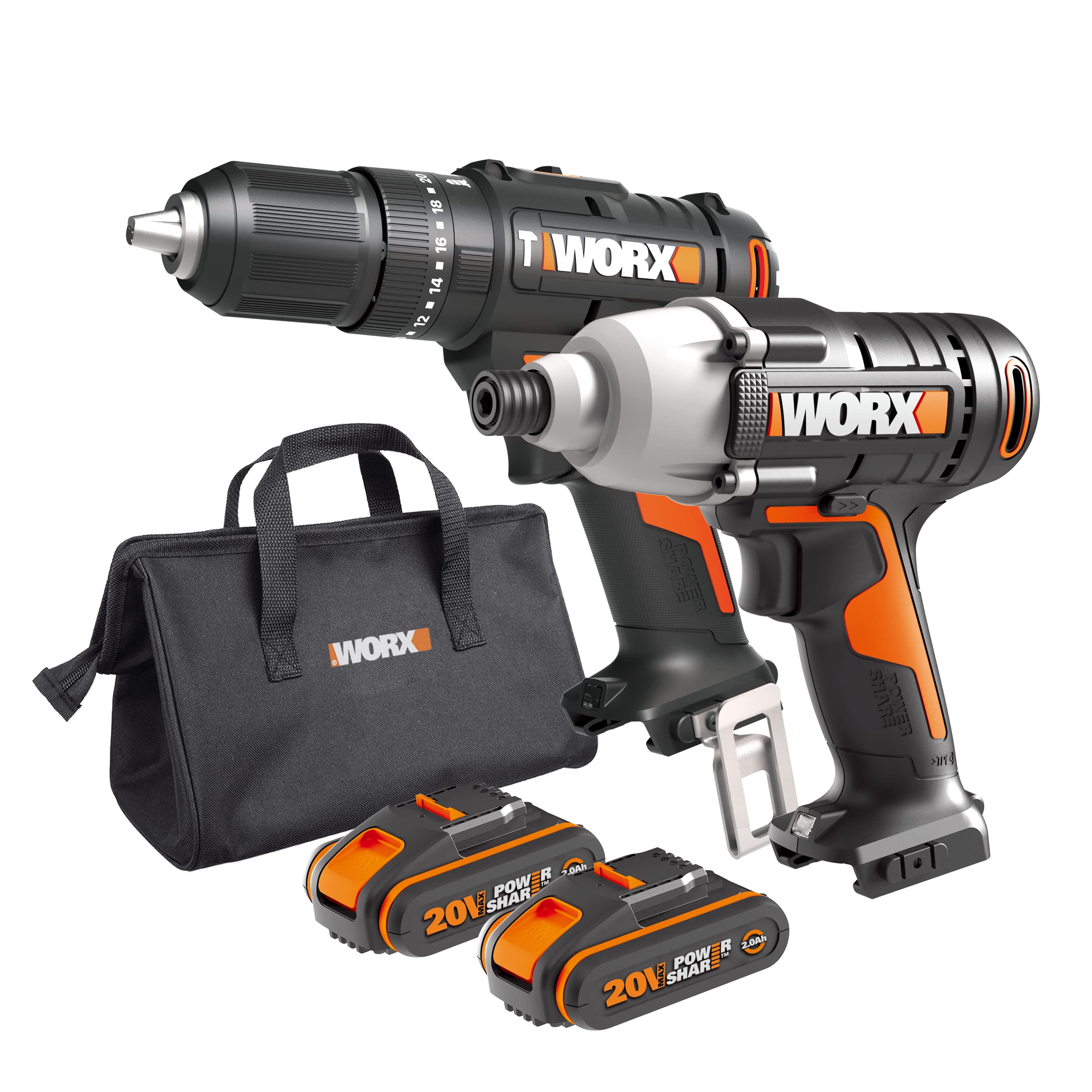 WX902 20V Cordless Combi Drill & Impact Driver Kit