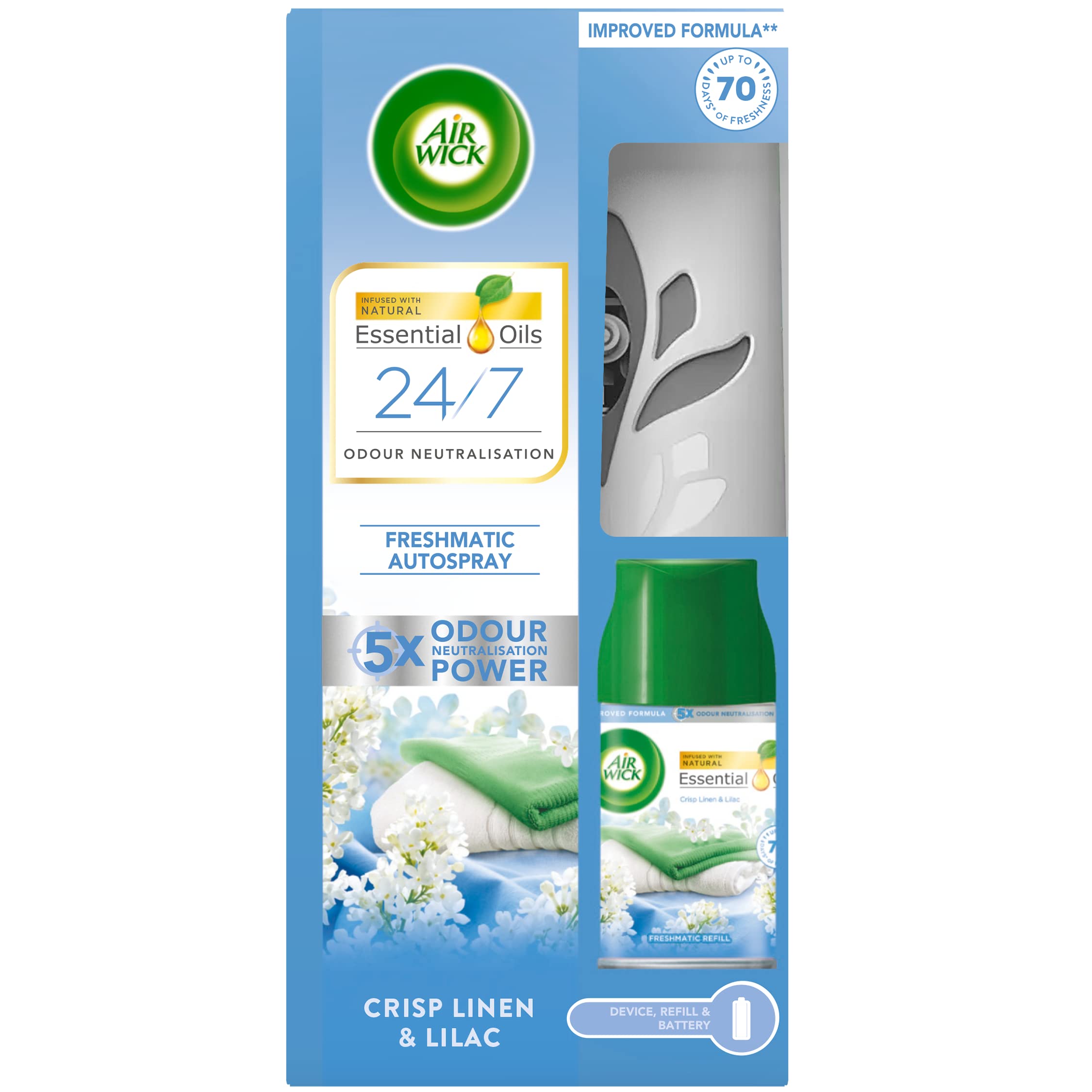 Automatic Air Freshener Freshmatic Spray Kit, Crisp Linen & Lilac, 1 Gadget & 1 