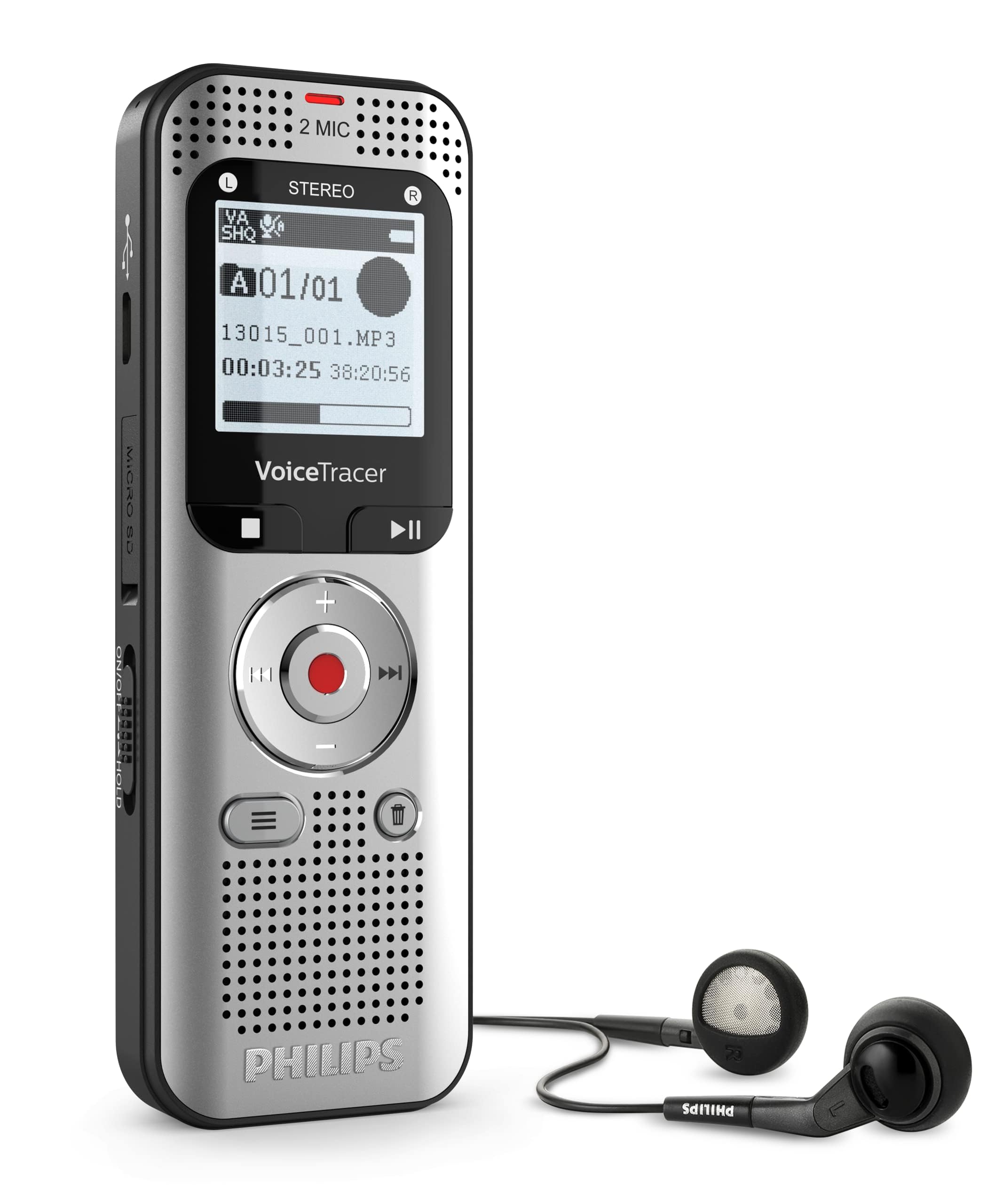 DVT2015 VoiceTracer, Audio Recorder, 8GB, MP3 and PCM, two HiFi stereo microphon