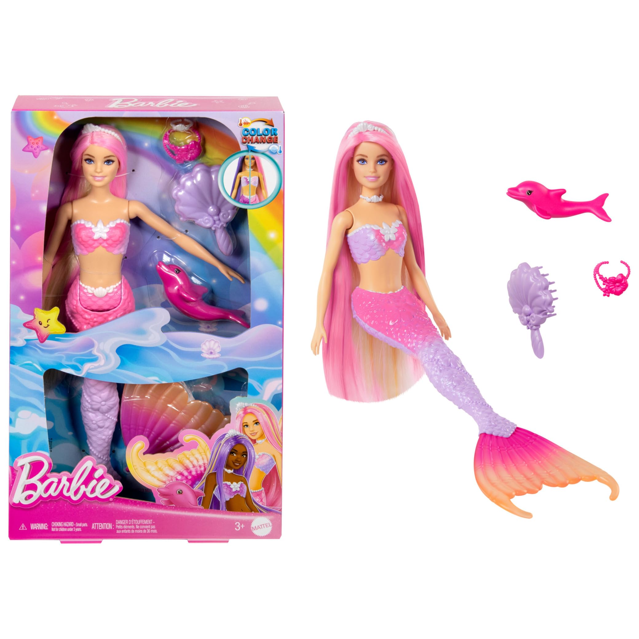 Mermaid Doll, Malibu with Pink Hair and Pet Dolphin