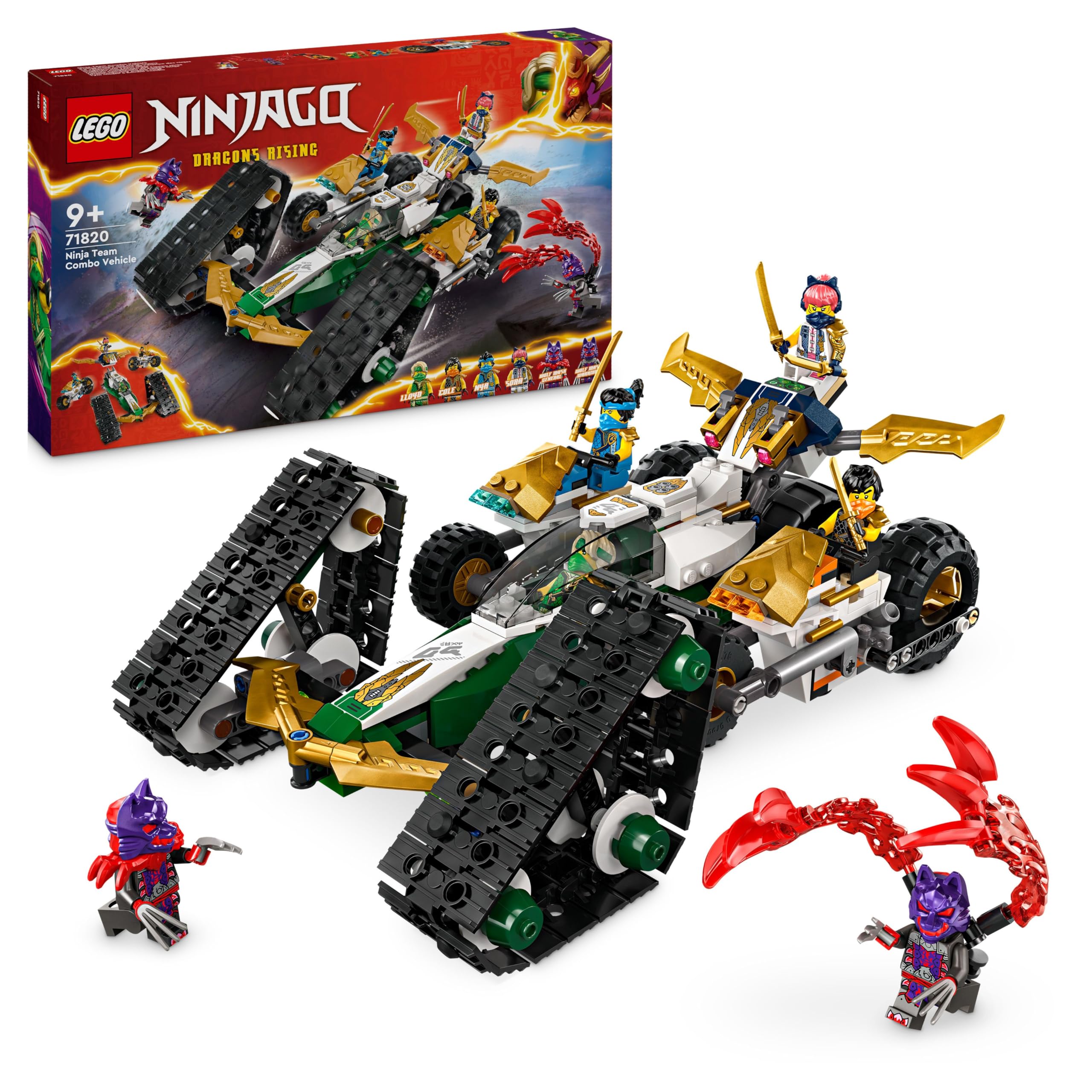 NINJAGO Ninja Team Combo Vehicle 4-in-1 Ninja Adventure Toy, with 2 Motorbikes, 