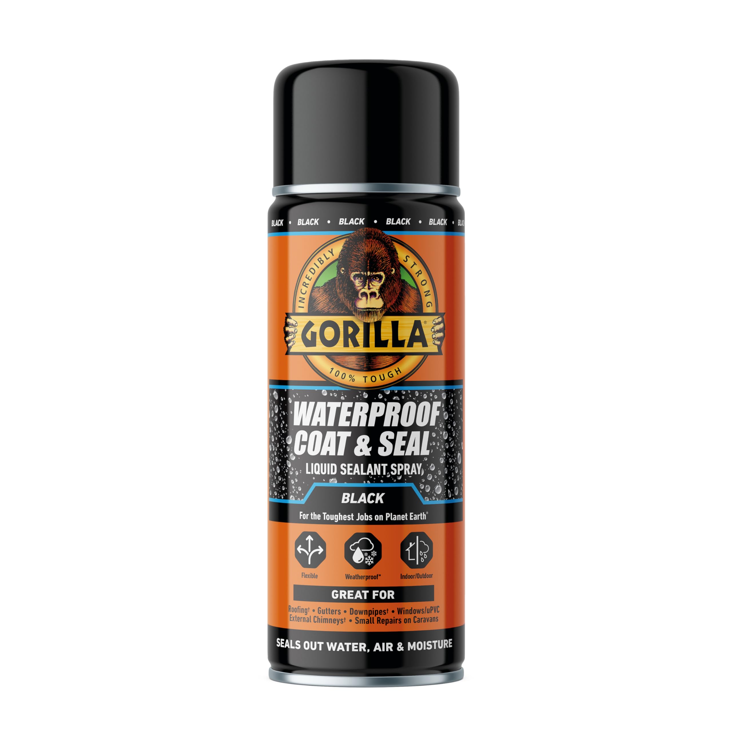 Waterproof Black Coat & Seal Spray, 450ml – Flexible, Weatherproof Liquid Sealan