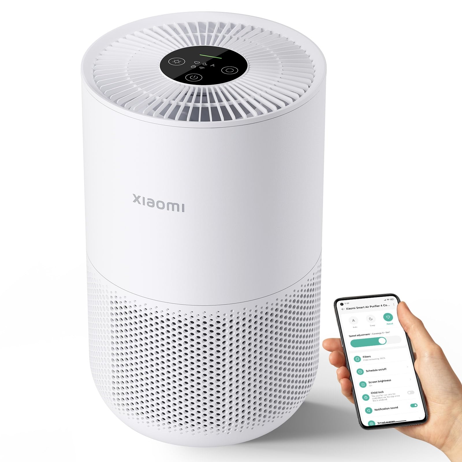 Mi Air Purifier 4 Compact, True HEPA H13 3-Stage Filter System Removes 99.97% of