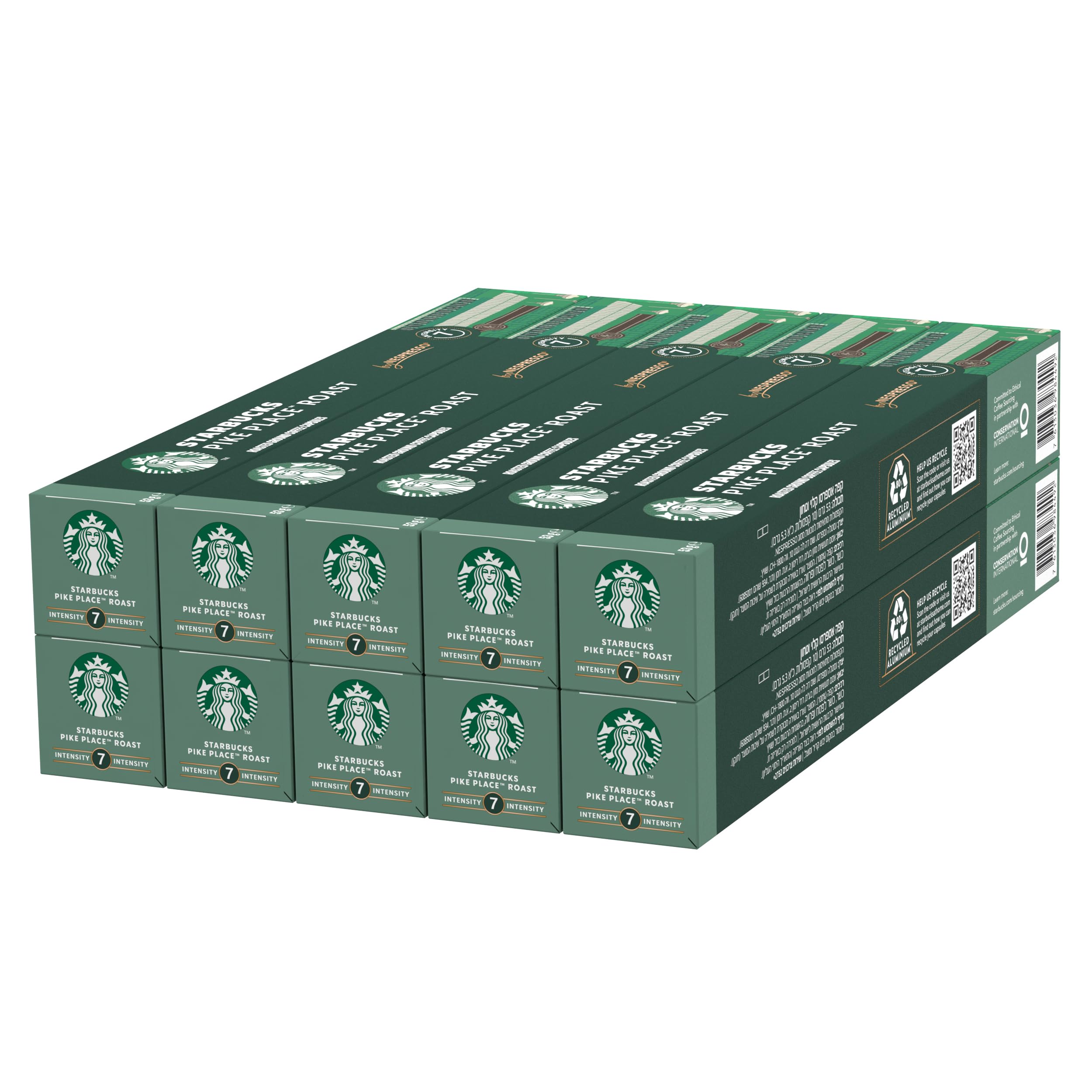 Pike Place Roast by Nespresso, Medium Roast, Coffee Capsules 10 x 10 (100 Capsul