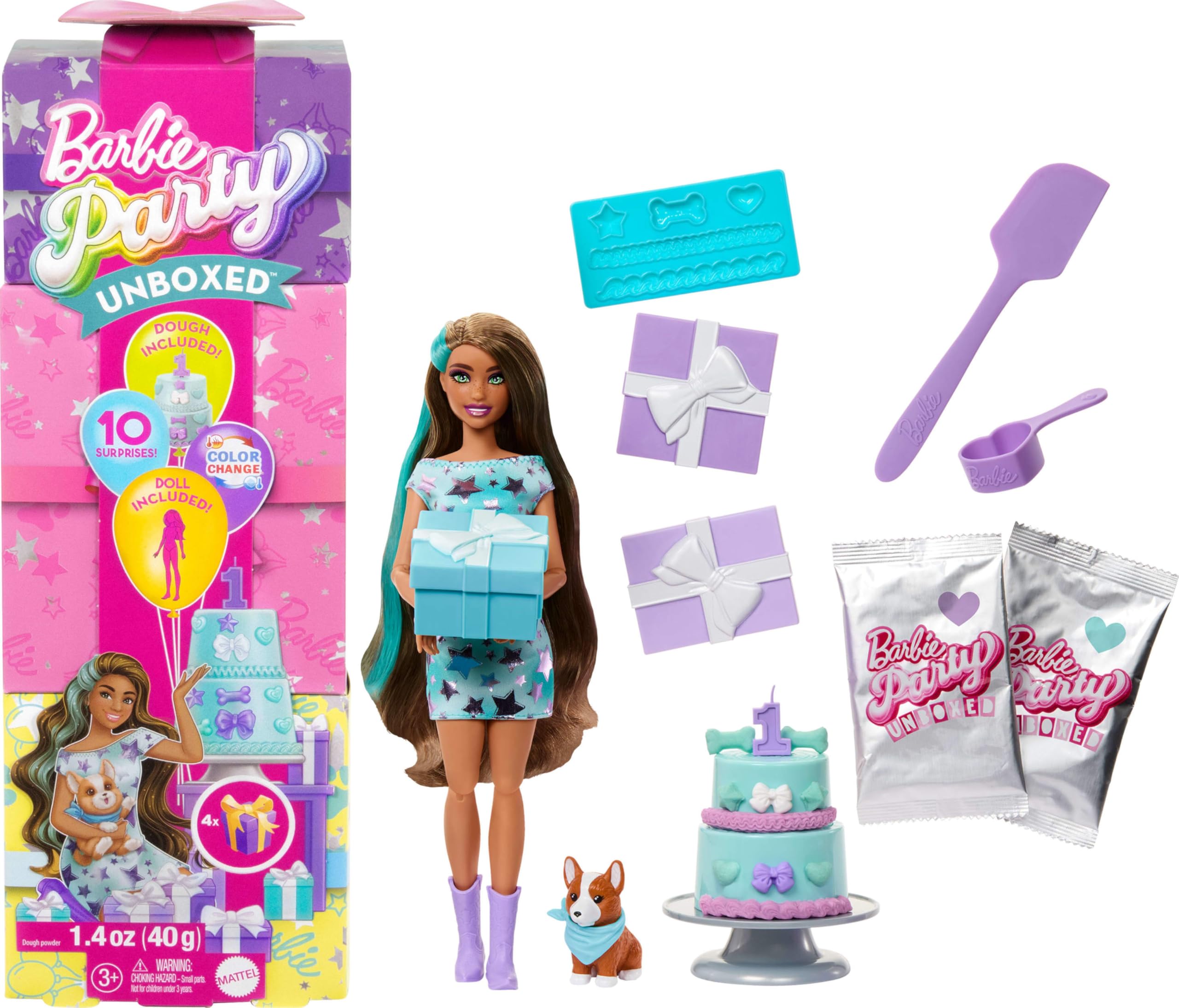 Party Unboxed Doll & Accessories, Pet Birthday Series Party Stars Set with 10 Su