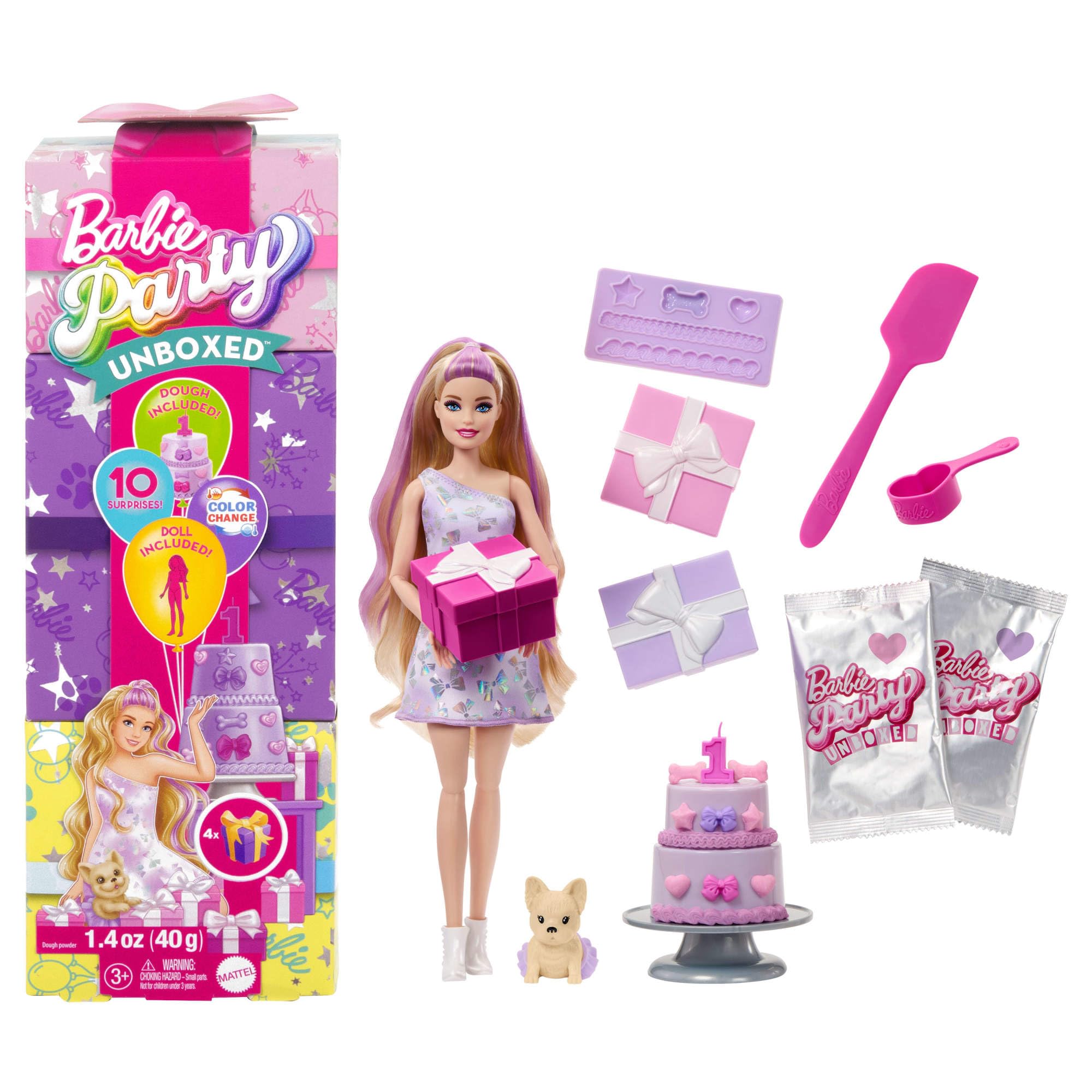 Party Unboxed Doll & Accessories, Pet Birthday Series Birthday Bows Set with 10 