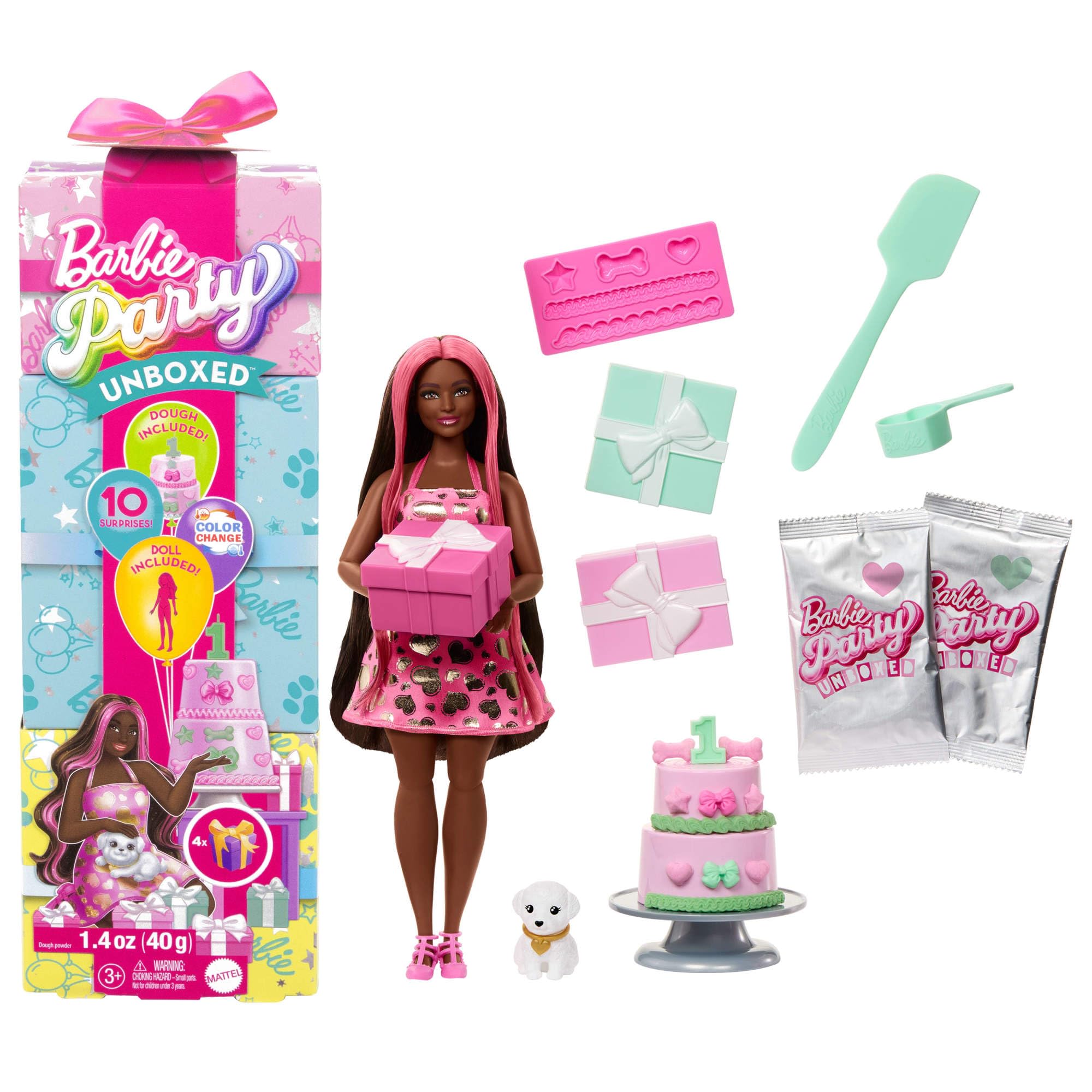 Party Unboxed Doll & Accessories, Pet Birthday Series Shimmerin’ Hearts Set with