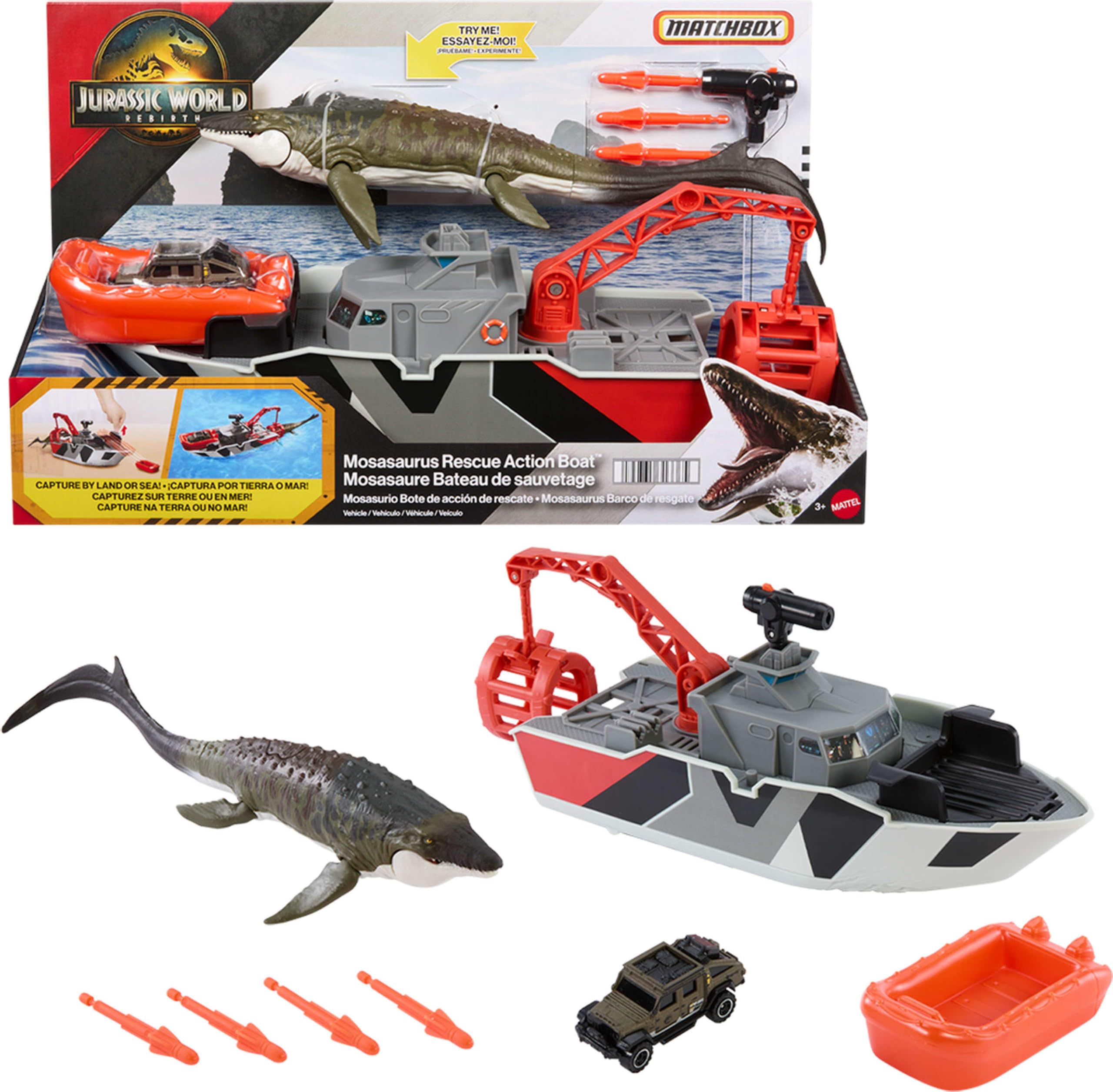 Jurassic World: Rebirth Matchbox Toy Car Playset, Jurassic World 12.5” Dino Boat