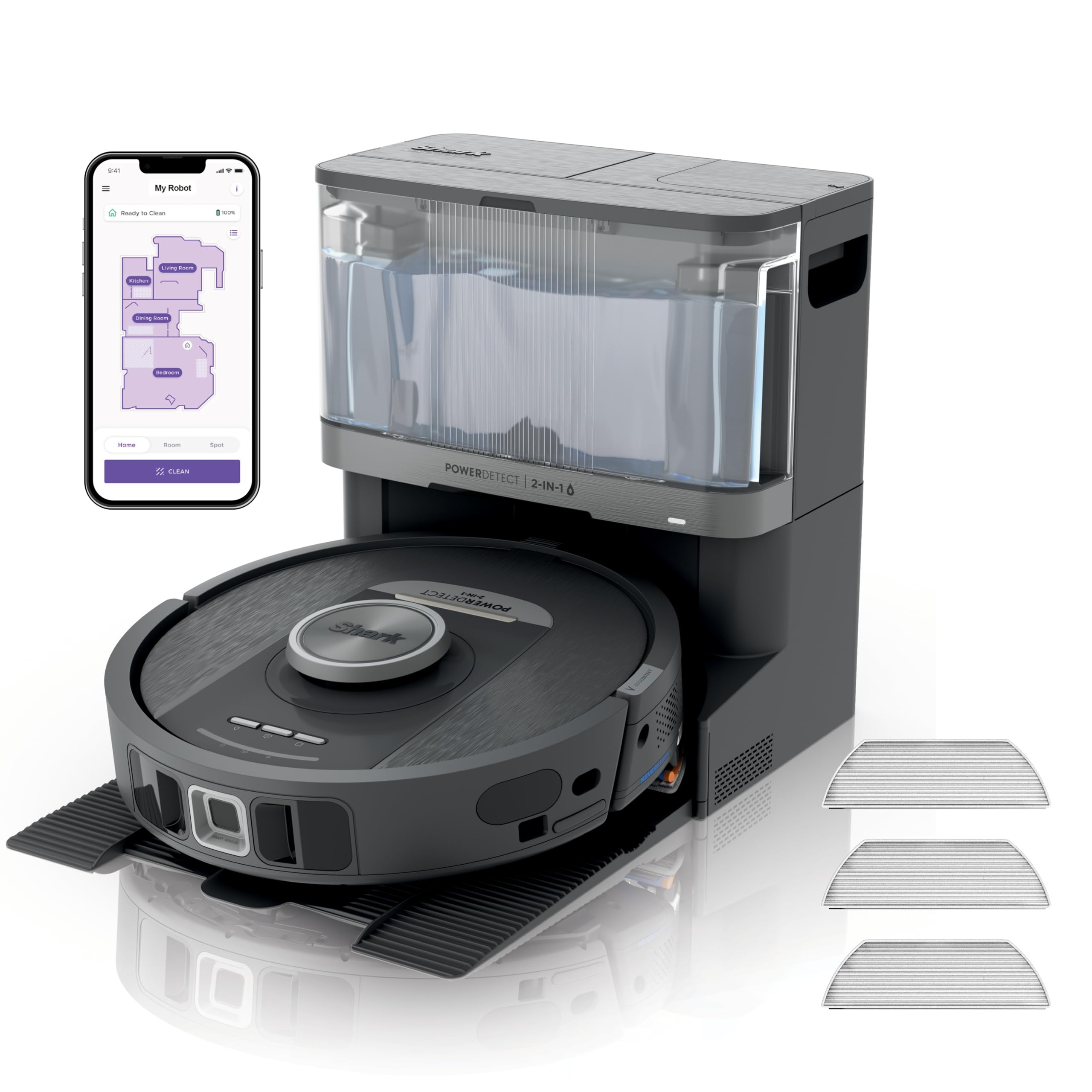 PowerDetect Robot Vacuum and Mop with 30-Day Self-emptying and Cleaning Base - A