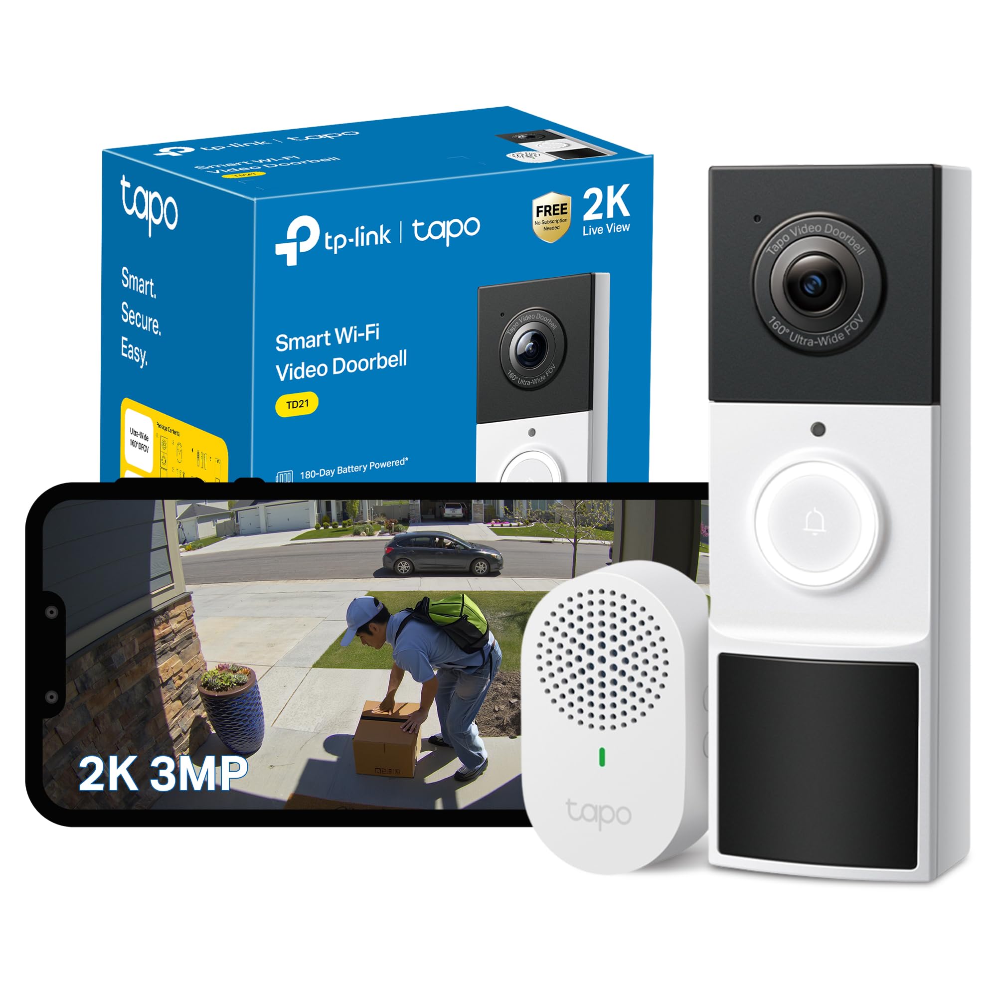TD21 2K 3MP Battery Doorbell Camera Wireless, Colour Night, IP65