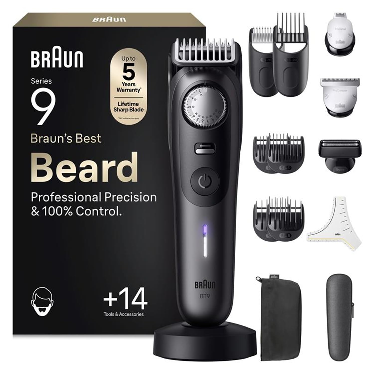 Series 9 Beard Trimmer for Men, 52 Length Settings, BT9565, Titanium