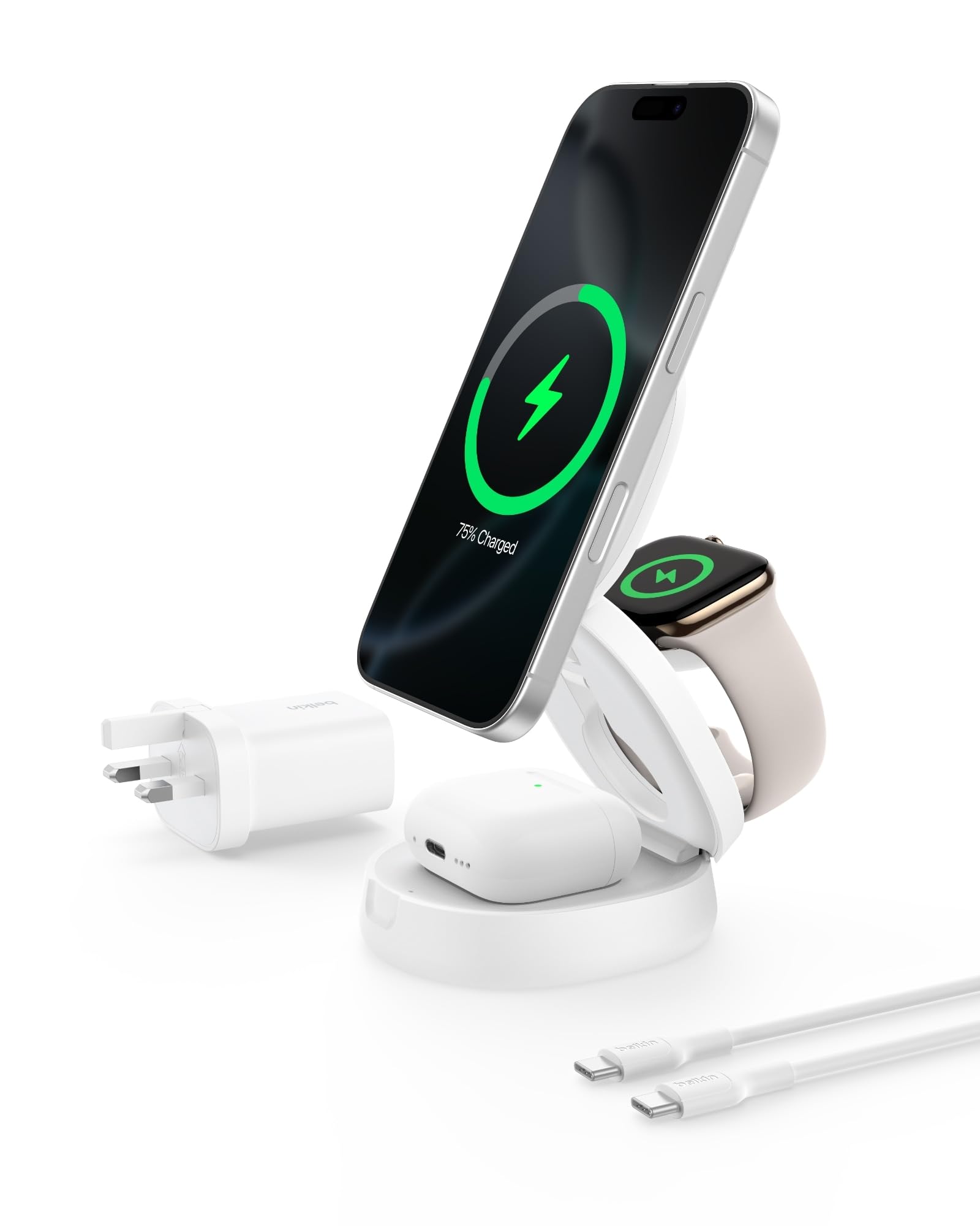 BoostCharge 3 in 1 Convertible Qi2 Magnetic Wireless Charger, 15W