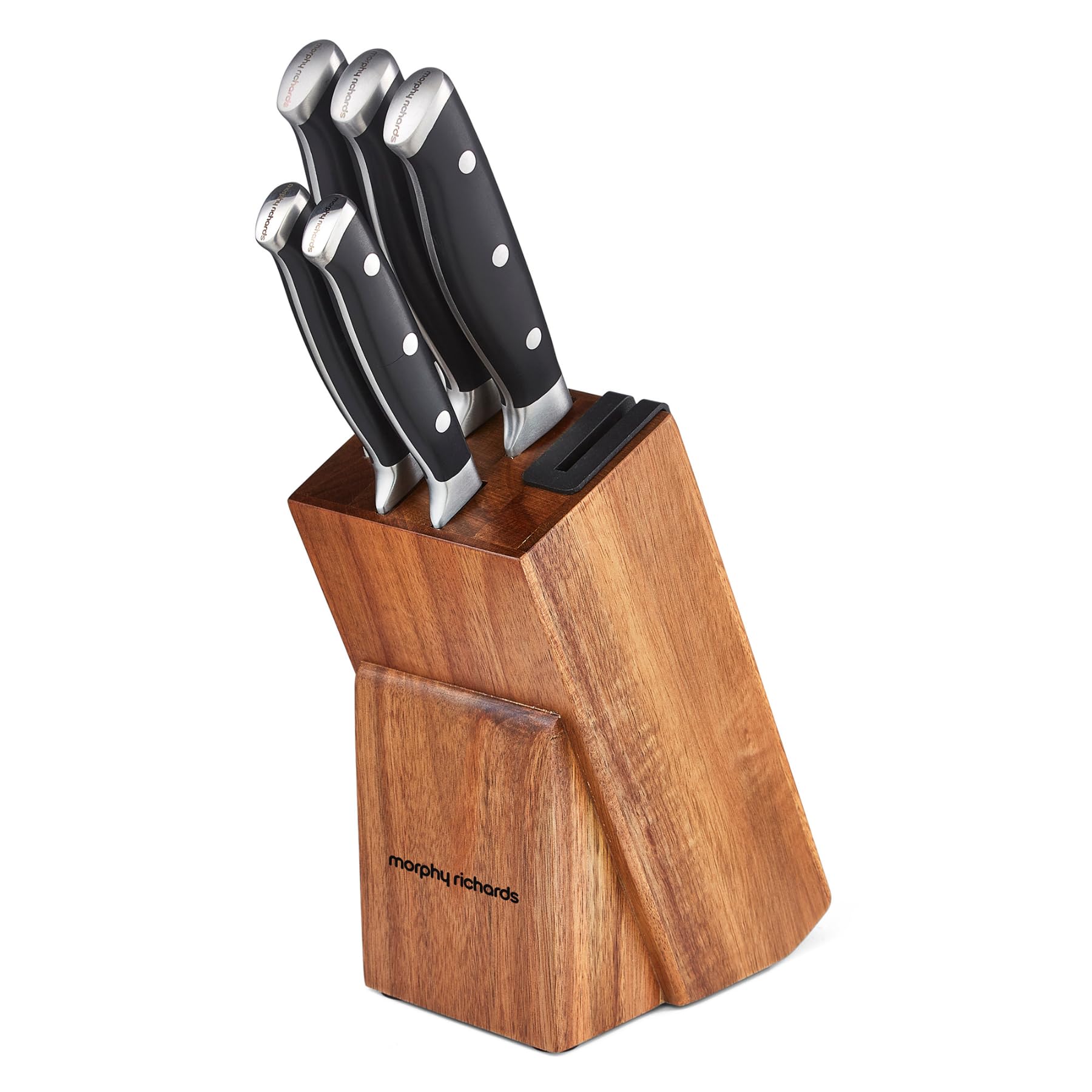 Richards 5-Piece Knife Block with Sharpener, Kitchen Set, Butt-Welded Design, Lo